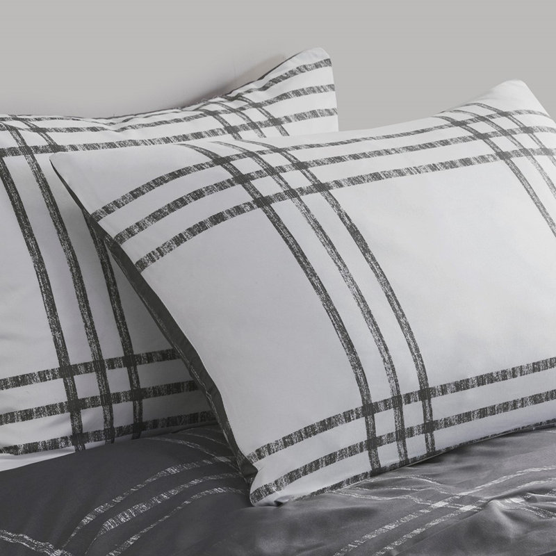 Ensemble d'édredon en microfibre , Édredon très grand / très grand californien + 2, Blanc / gris