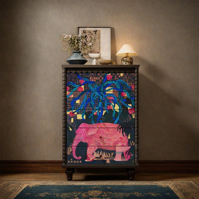 Pine Frame Five Drawer Storage Cabinet