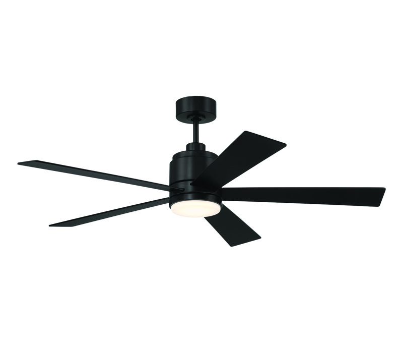 Craftmade McCoy 5-Blade 52" Ceiling Fan with Optional LED Light Kit & Hard Wired, 4 Speed Control, Matte Black