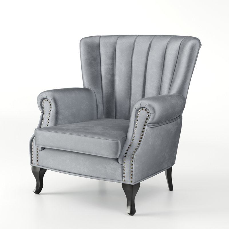 Cadsden Velvet Wingback Chair, Grey