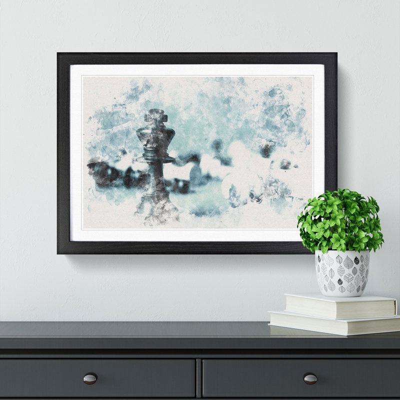 A Chess Battle Watercolour - Picture Frame Graphic Art Print, Black Framed, 36cm H x 48cm W x 2cm D