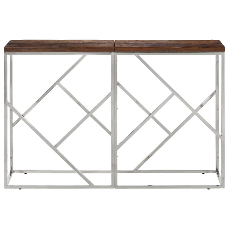 Petroniu Solid Wood Top Console Table, Silver, Espresso, 70cm H x 110cm W x 30cm D
