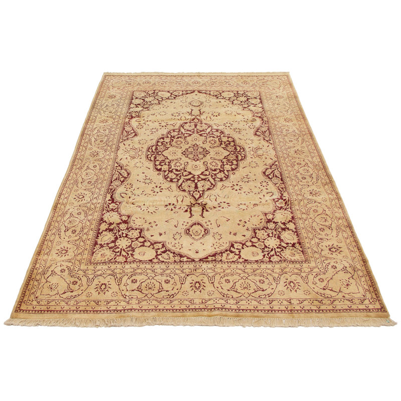 Tapis de bois one-of-kind-noué la 2010 tabriz orange/brun 6 pi 1 po x 8 pi zone de laine 10 po Gavankar