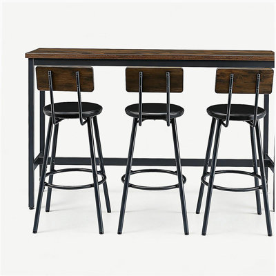 Bar Table and Chairs Set for 3, 4 Piece Industrial Dining Table Set with 3 PU Upholstered Bar Stools, Bar Table Set for Kitchen, Dining Room, Living R