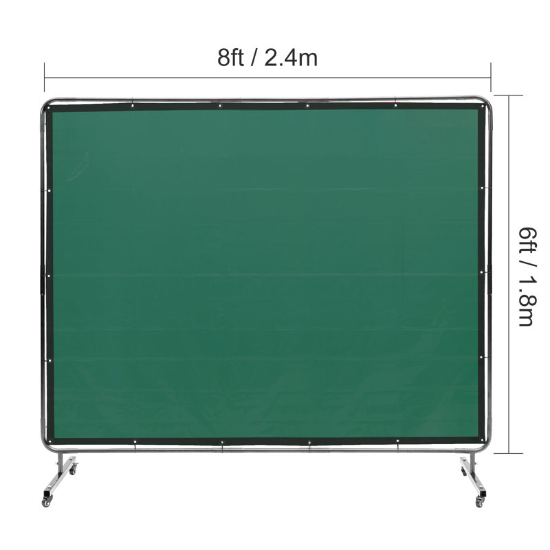 Welding Screen with Frame, 1.83 x 2.44 m Welding Curtain Screen, Flame-Resistant Vinyl Welding Protection Screen on 4 Swivel Wheels (2 Lockable), Moveable & Professional for Workshop/Industrial, Green