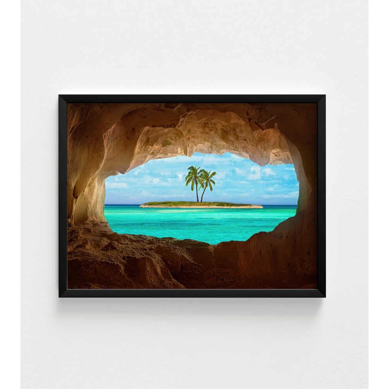 Impression de plage paradisiaque: paysage de grottes côtières, H 12 po x l 16 po, Impression encadrée sans passe-partout