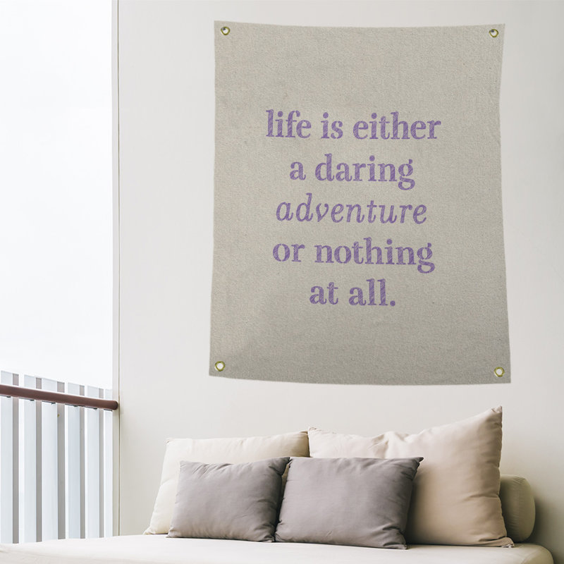 Tapisserie en polyester "life quote" adventure, H 80 po x l 59 po, Blanc / Mauve