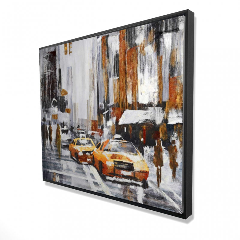 Abstrait Citystreet avec des taxis jaunes, reproduction sur toile