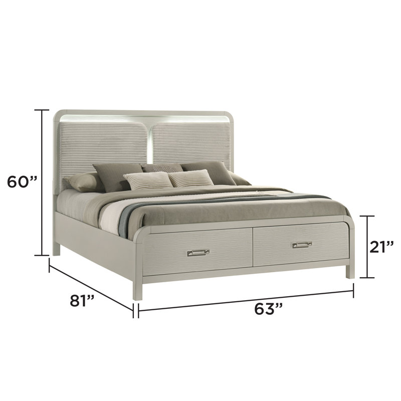 Lit plateforme tapissier avec tête de lit capitonnée et tiroirs de rangement intégrés Velora, Grand