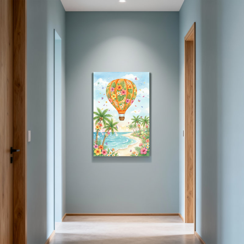 Mode, montgolfière, scène de plage tropicale, H 36 po x l 24 po