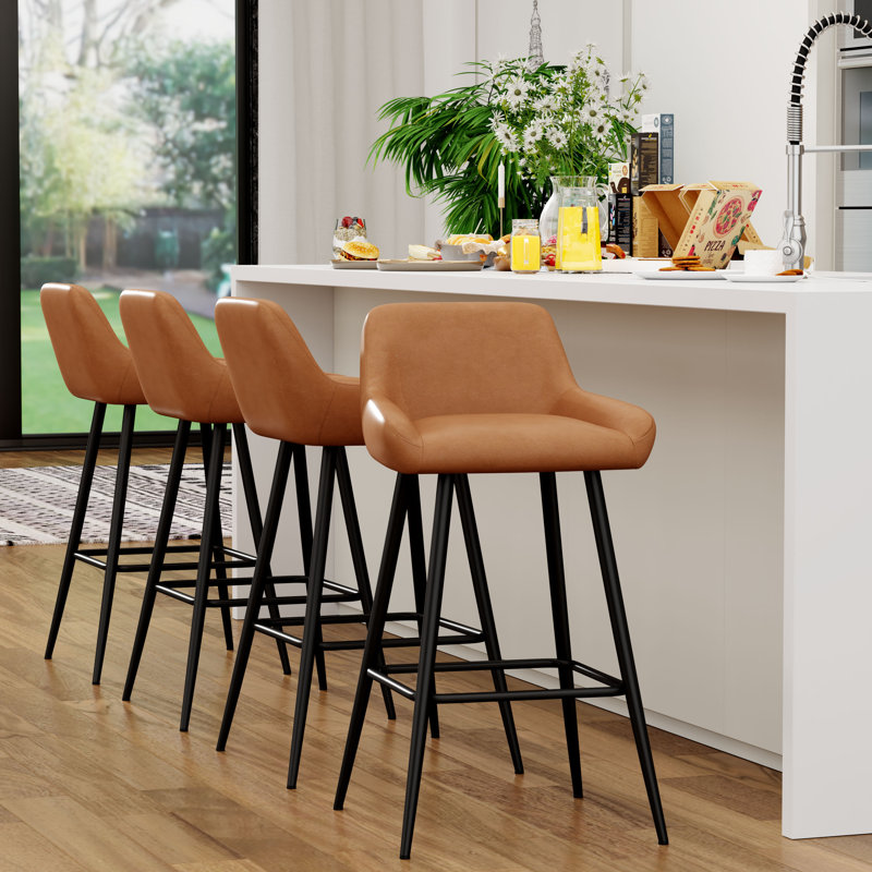 Tabouret de comptoir rembourré avec structure en métal, Brun, Tabouret de comptoir (siège d'une hauteur de 26 p