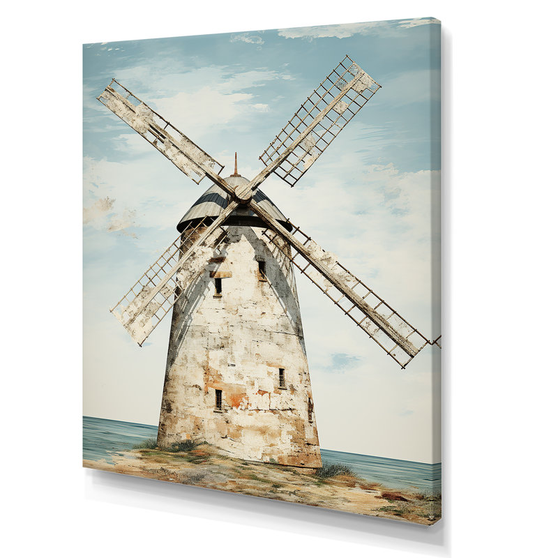 «Vintage Windmills At The Beach II - Wind Turbines», art mural, Toile tendue, 20" H x 12" W
