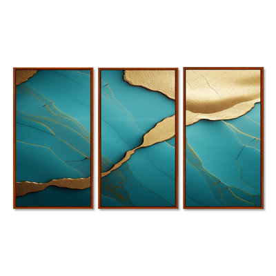Toucher d'or sur agate turquoise - ensemble de décorations murales en marbre