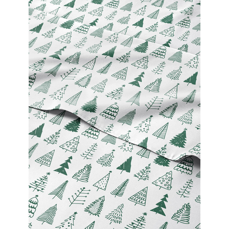 Christmas Sheet Set, Festive Holiday Bedding, Soft & Cozy, Wrinkle Free Bed Sheets, King Sheet Set + 2 Pillowcases, Trees 3