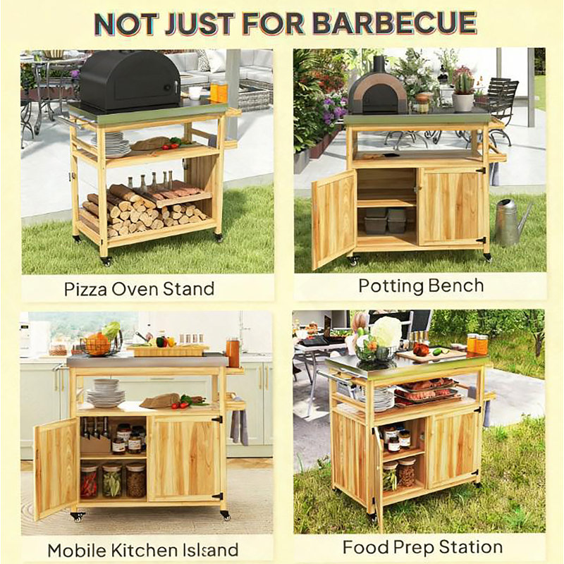 Latitude Run® Solid Wood Outdoor Kitchen Island,Outdoor Grill Cart,With ...