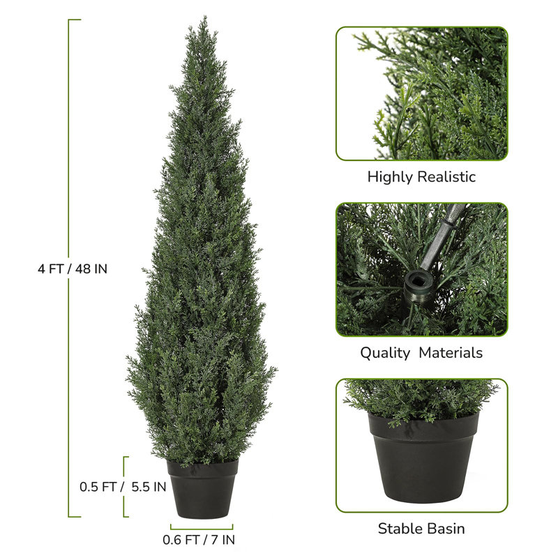 Artificial Trees,Fake Cedar Topiary Tree Outdor, Fake Cypress Trees For Home Decor Set Of 2, 48" H x 7" W x 7" D