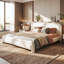 Très grande base de lit tapissier avec tête de lit courbée, tissu Boucle, lattes de bois, blanc-129677751