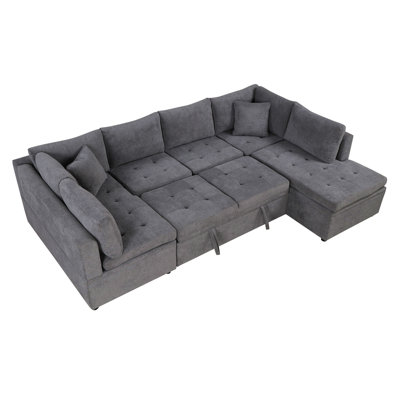 117.3" Oversized Sectional Sofa U- Shaped Sofa Couch Pull-Out Sofa Bed With Two Throw Pillows For Living Room, Gray