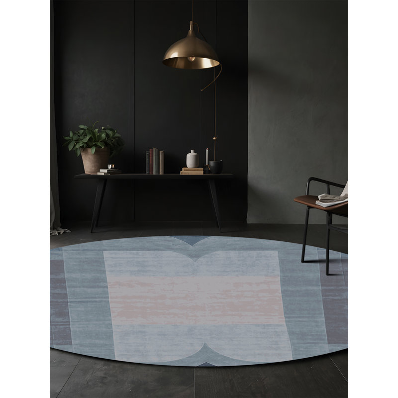 Machine Washable Gray Area Rug, Round 6'