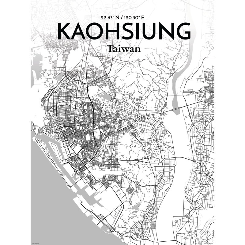 « kaohsiung city map », reproduction d’impression sur affiche en tons, H 17 po x l 11 po