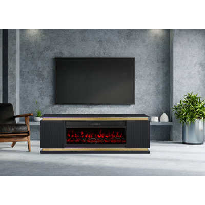 High-Gloss Tv Stand/Electric Fireplace, Rgb Led Lights, Bluetooth Speaker, Remote-No Assembly Needed