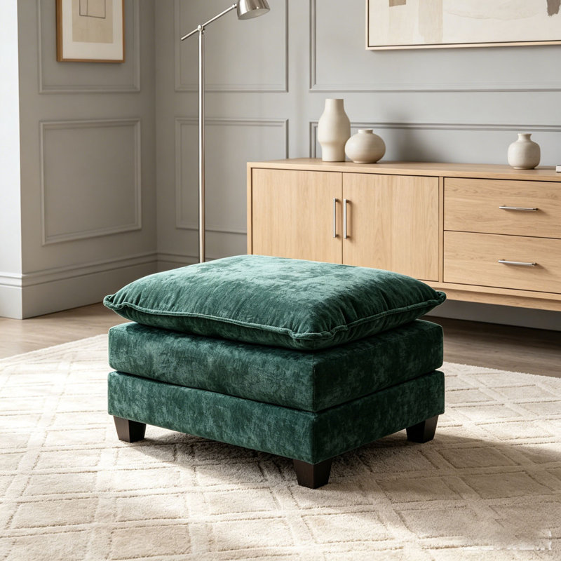Cloud Sofa Ottoman With Double Layer Upholstered Seat Cushion For Living Room, Green