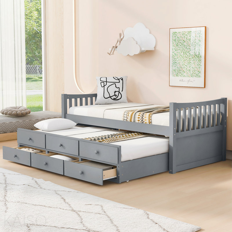 Lit de jour avec couchette et tiroirs, taille simple, gris, Grey, Twin