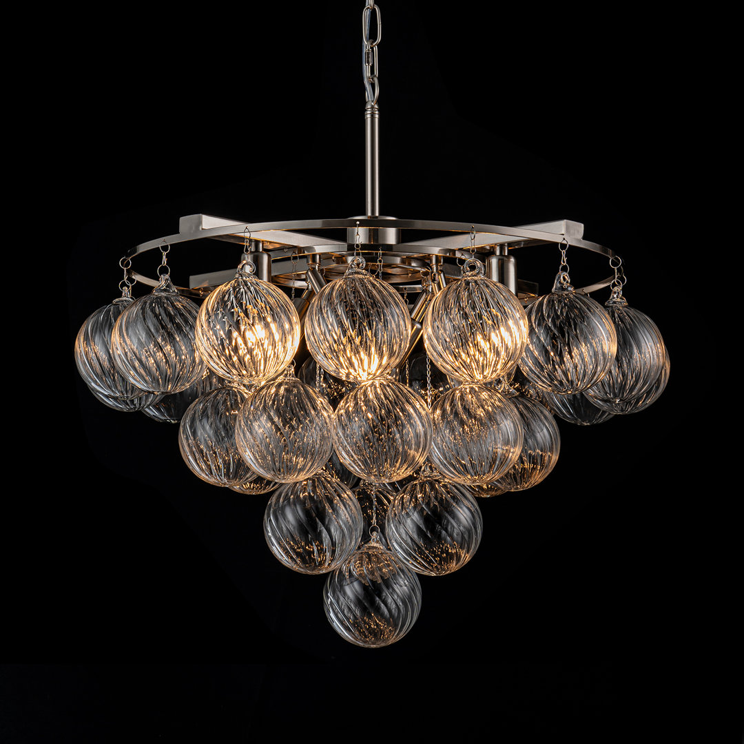 Yader 8 - Light Dimmable Tiered Bubble Chandelier with Textured Globe Glass Mercer41 
