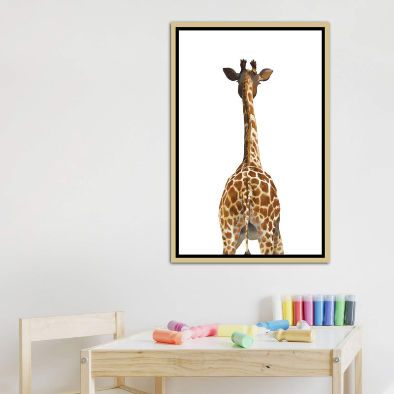 Art girafe bout à bout, Toile encadrée d'or, H 26 po x l 18 po x P 1,5 po
