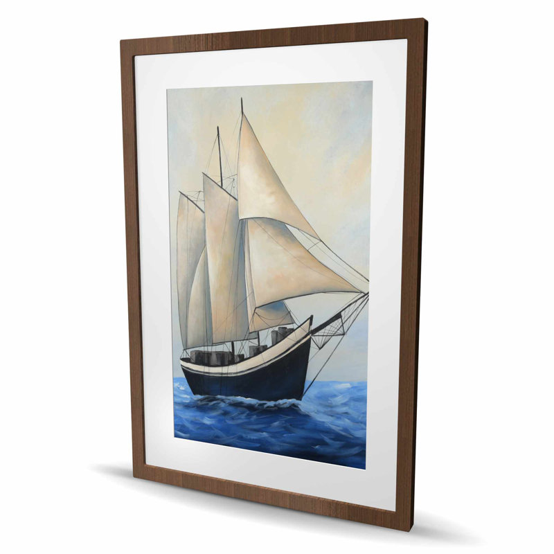 Ship Gently Sailing Print - Classic Blue Framed Decor