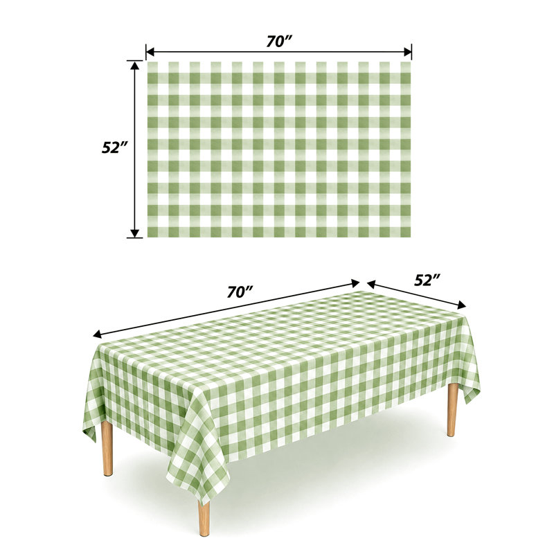 Nappe PEVA imperméable Buffalo Gingham avec envers en flanelle, repas intérieur et extérieur, 52" W x 70" L, Green/White