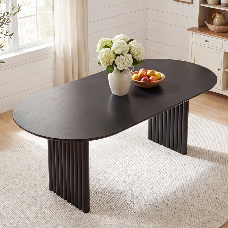 79" Soild Wood Dining Table with Double Pedestal Base &  Oval Tabletop , Black