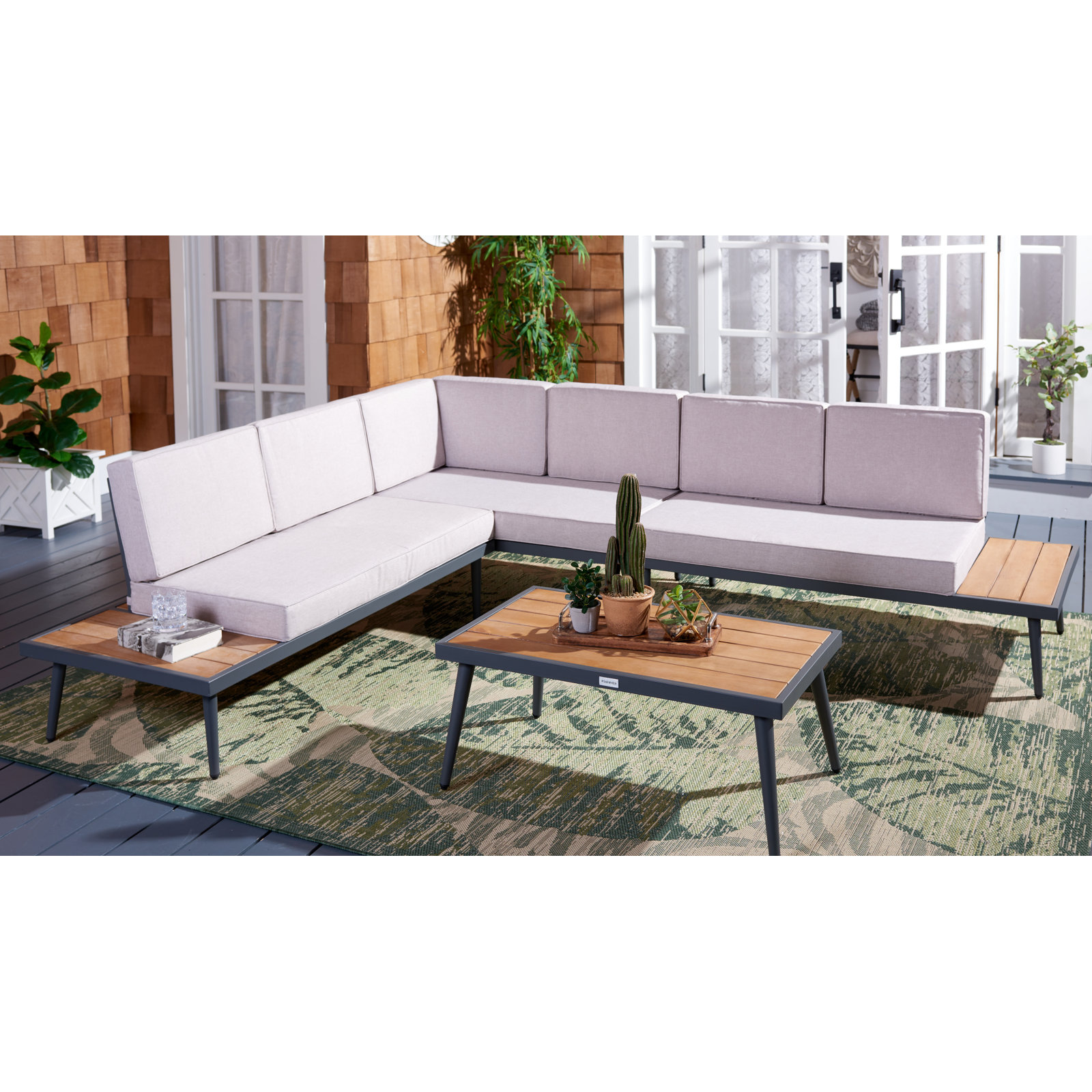 Gherlein 4 - Person Modular Patio Conversation Set with Cushions, Light Grey