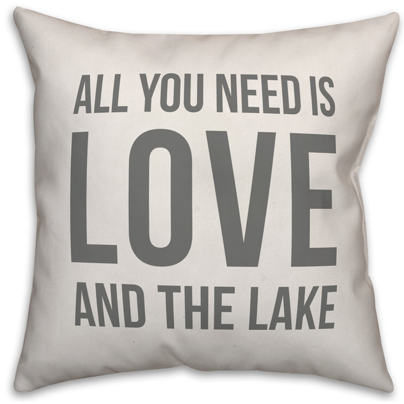  Coussin intérieur / extérieur All You Need is Love and the Lake, Blanc / Gris foncé, H 16 po x l 16 po