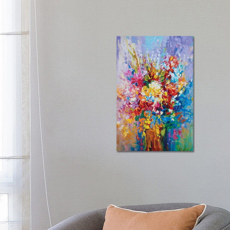Floral Mosaic by Leon Devenice - Painting on Canvas, 66.04cm H x 45.72cm W x 3.81cm D, Wrapped Canvas