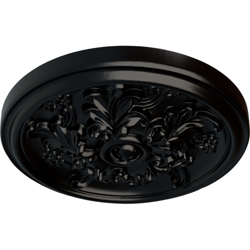 Médaillon de plafond Endurathane Katheryn, DO 14 1/2 po x P 2 3/4 po (convient aux auvents jusqu'à 2 1/8 po), fini noir de jais peint à la main