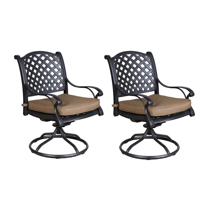 Chaise de patio pivotante avec coussins Annecorinne, Bronze lave foncé, Brun Dupione