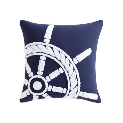 Nautica Ships Wheel Blue Cotton Throw Pillow