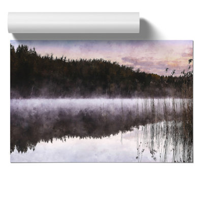 Forest and Lake in Sweden Painting - Frameless Print