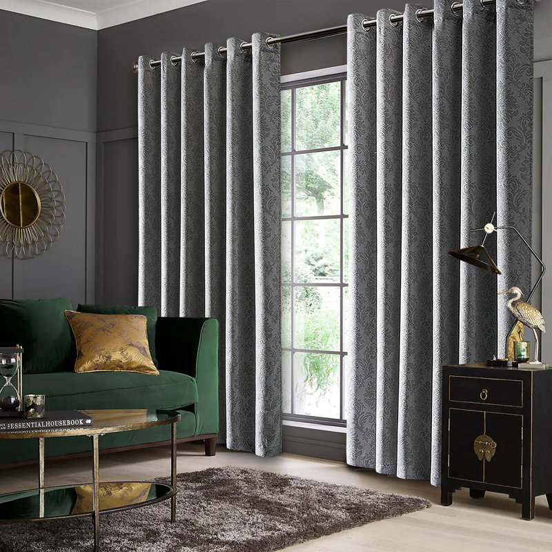 Semi Sheer Eyelet Window Curtain Pair, 167 W x 137 D cm, Silver