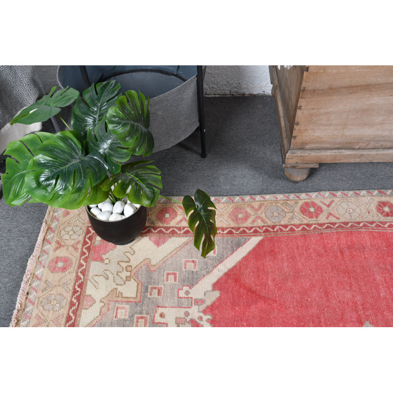 Grand tapis turc Anatolian rétro rouge vif idéal pour la décoration intérieure et les salles à manger rouge / beige