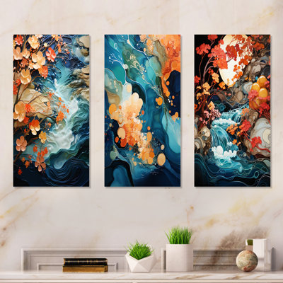 Whimsical Lakes Rivers Waterscapes - Abstract Collages, ensemble de 3 impressions sur métal