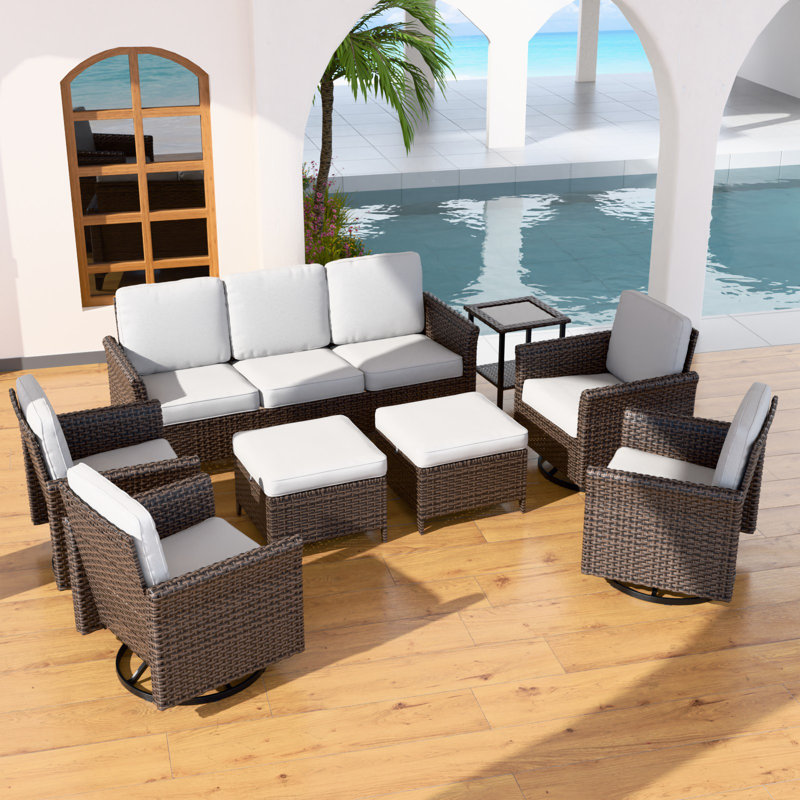 Ensemble 8 pièces de sièges pivotants avec coussins 8 pièces, Beige