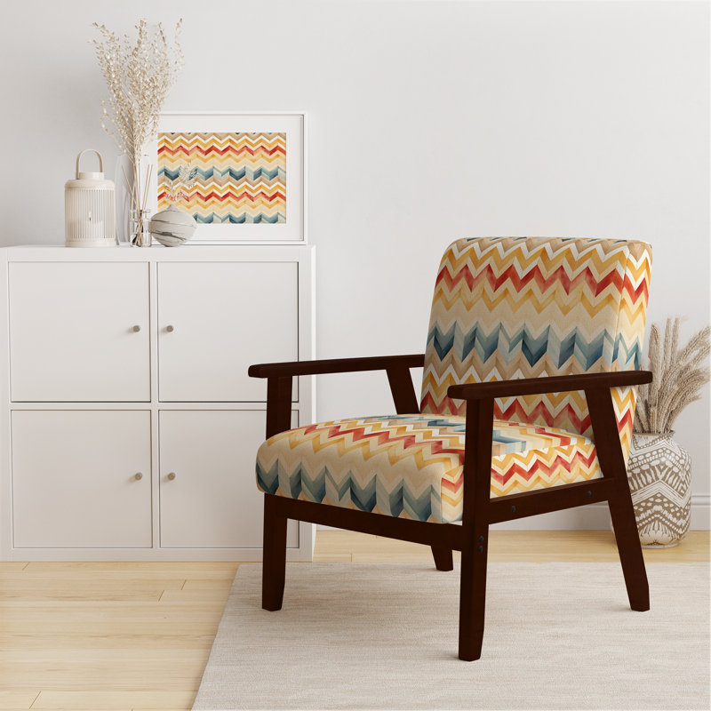 Cantina 23'' Wide Armchair, Red/Gold/Beige/Blue Polyester, Brown Square Arms
