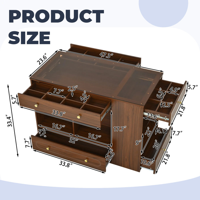 Îlot de luxe avec plateau en verre - Unité de rangement à 6 tiroirs avec tablettes ouvertes pour les garde-robes et les chambres à coucher?