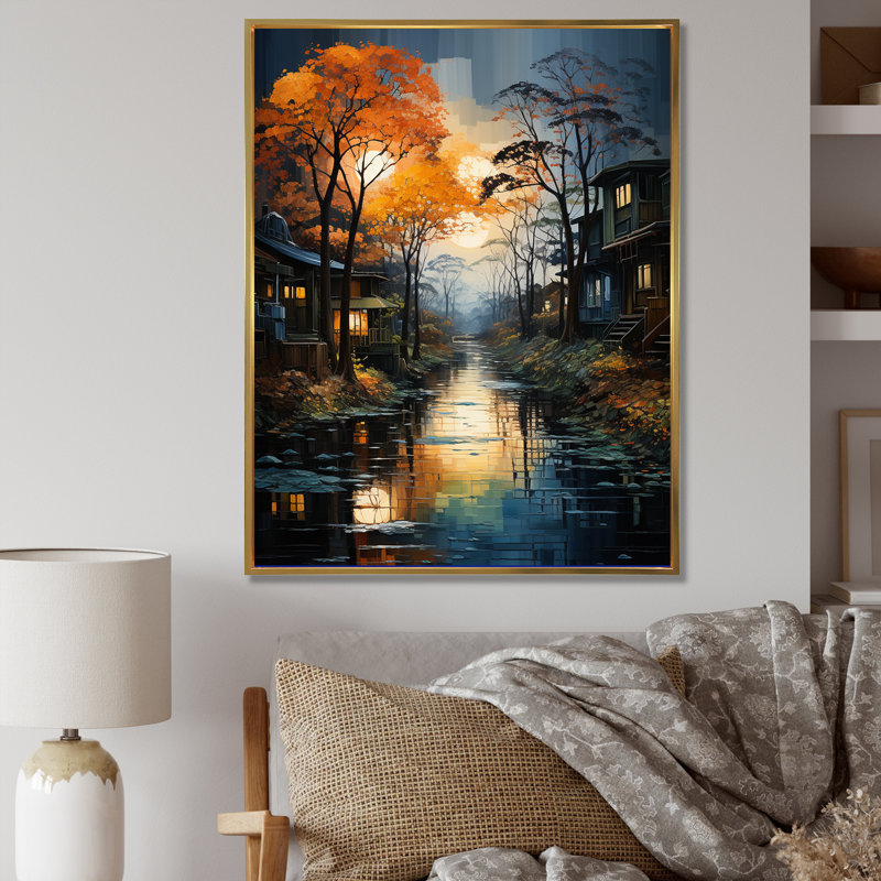 «Tranquil Lakes Rivers Urban Symphony I», reproduction sur toile, H 20 po x l 12 po x P 1 po, Cadre flottant doré