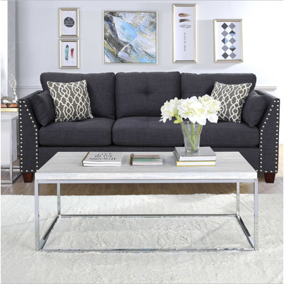 Table basse en chêne clair et chrome avec base ouverte