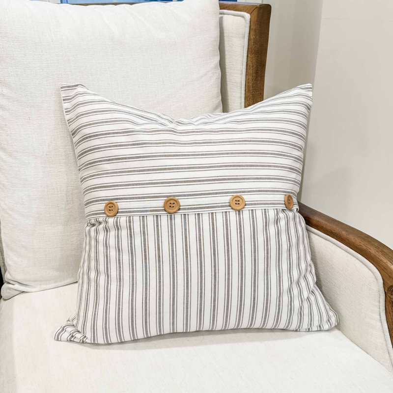 Housse de coussin Timeless Ticking Grey 20Lx20W, Gris à rayures