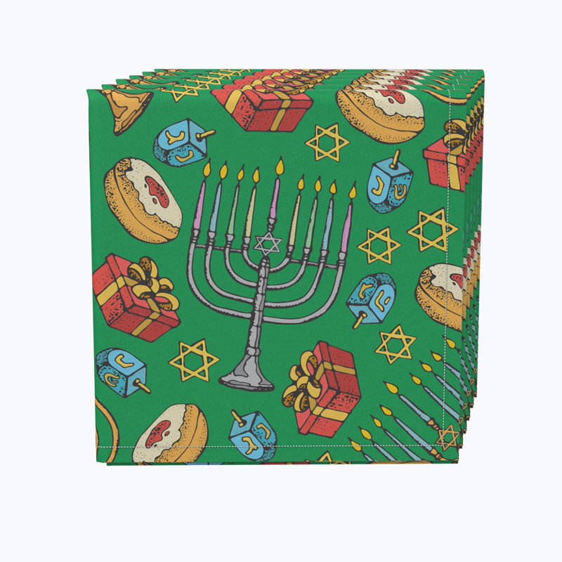 Polyester Geometric Square Napkin, Dreidels Donuts and Decorations