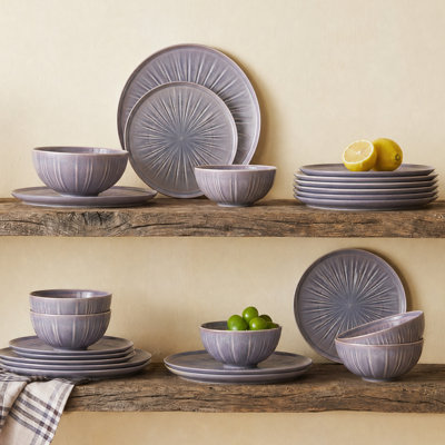 Service de table rond en céramique 18 pièces, assiettes et bols unis modernes, pour 6 personnes